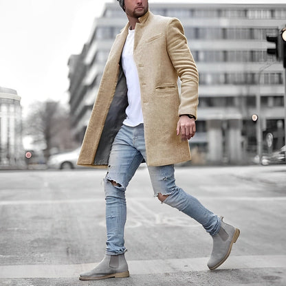 Herren Übermantel Lang Schwarz Elegent