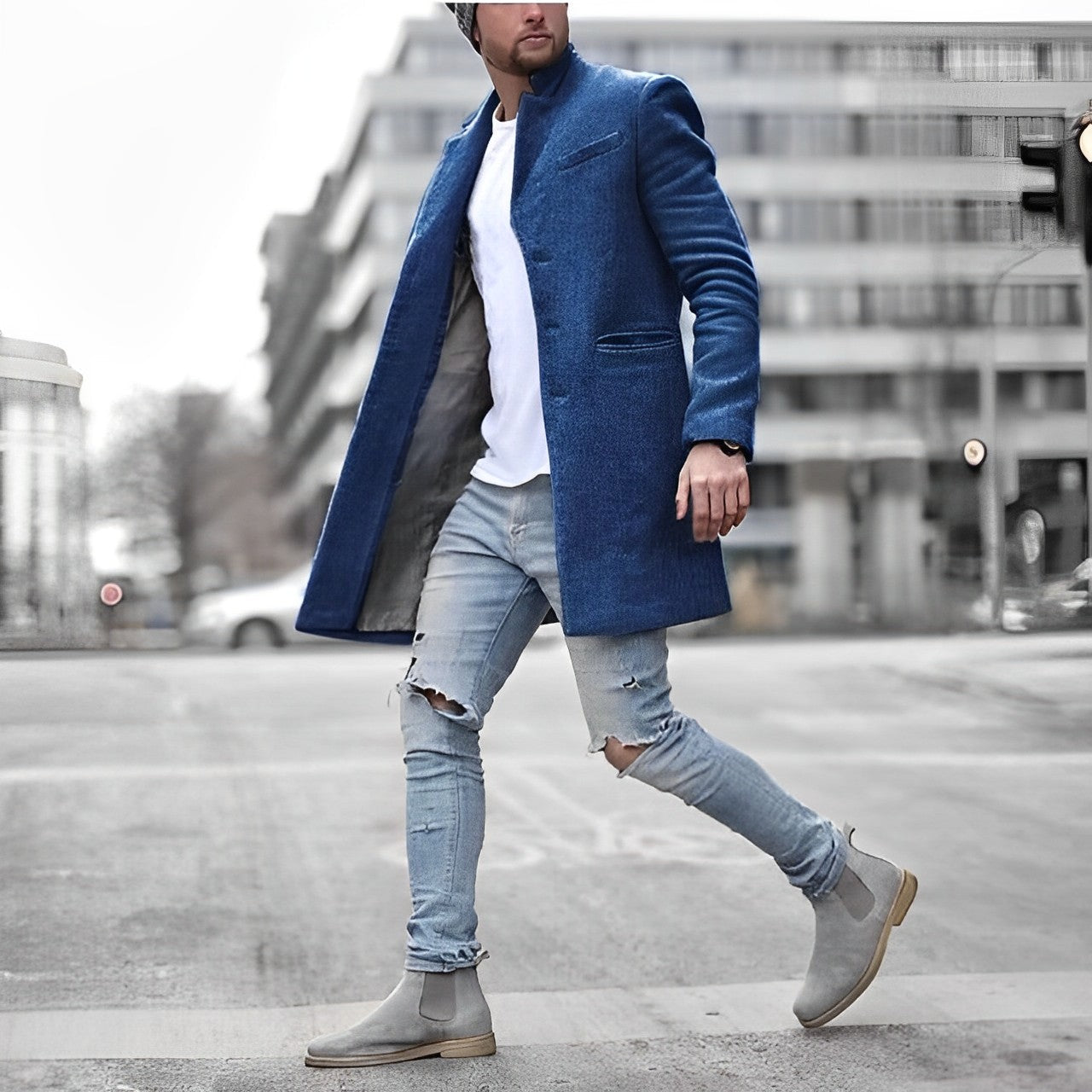 Herren Übermantel Lang Schwarz Elegent