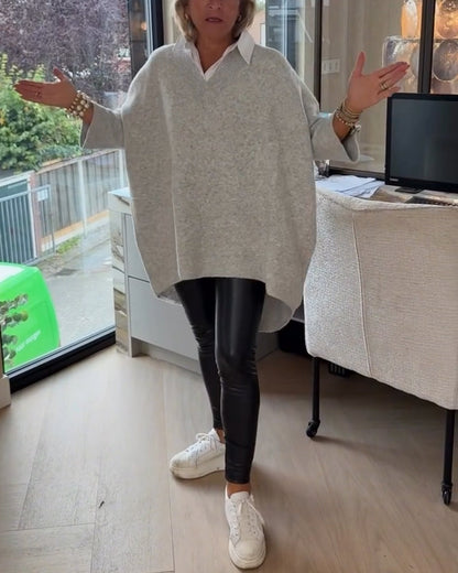Frauenkleid V-Ausschnitt Asymmetrisch Chic