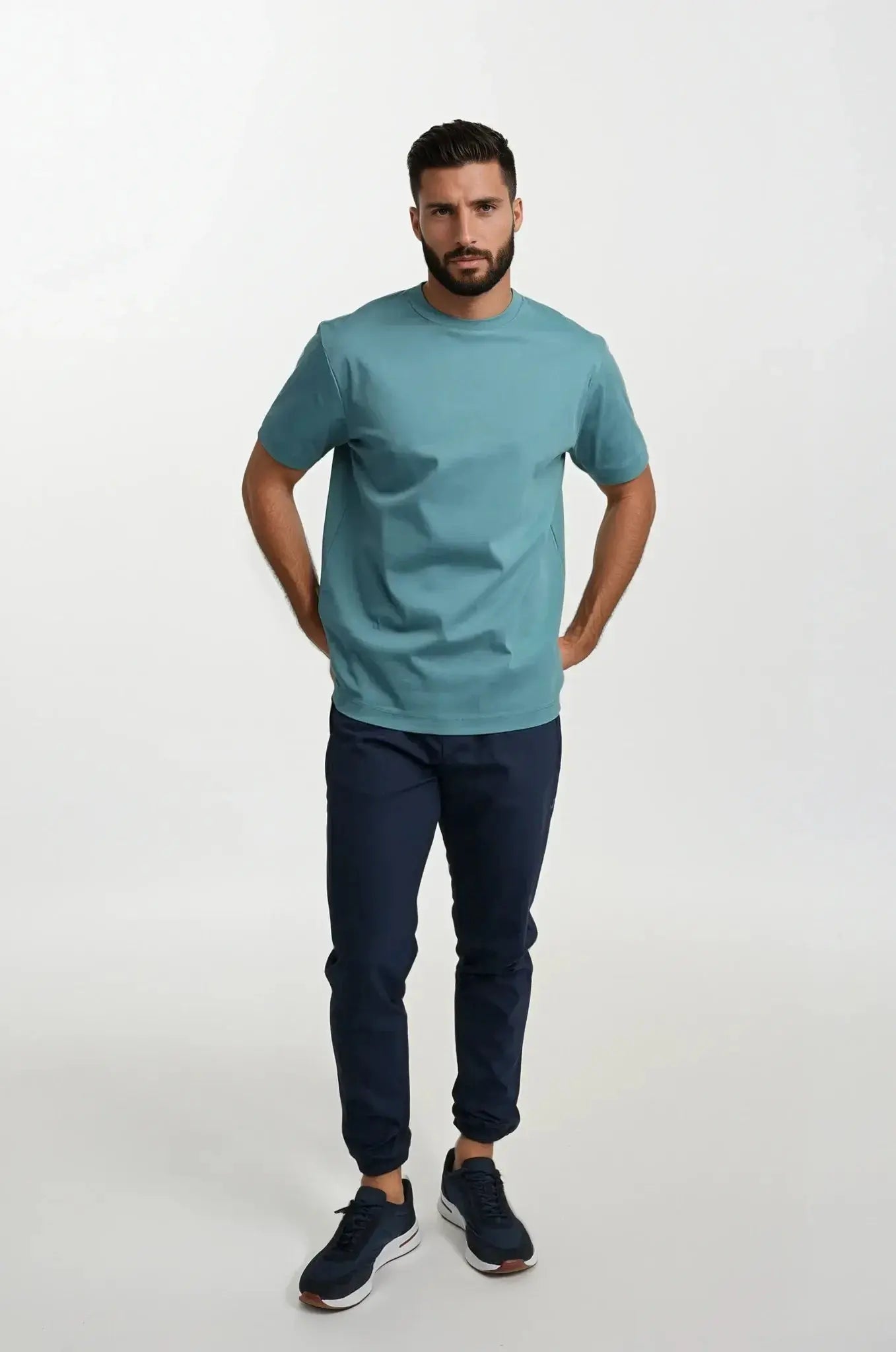 Einfaches Türkis T-Shirt Rundhals Männer - IdealeKleiden