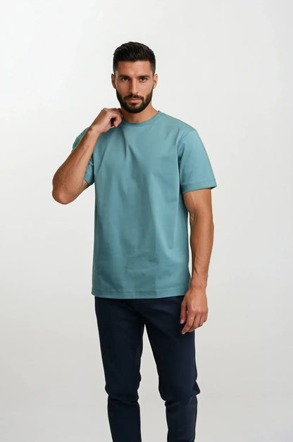 Einfaches Türkis T-Shirt Rundhals Männer