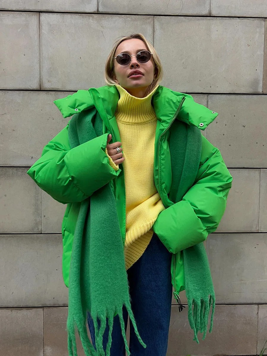Wattierte Damenjacke Kapuze - Kurze Daunenjacke Warm