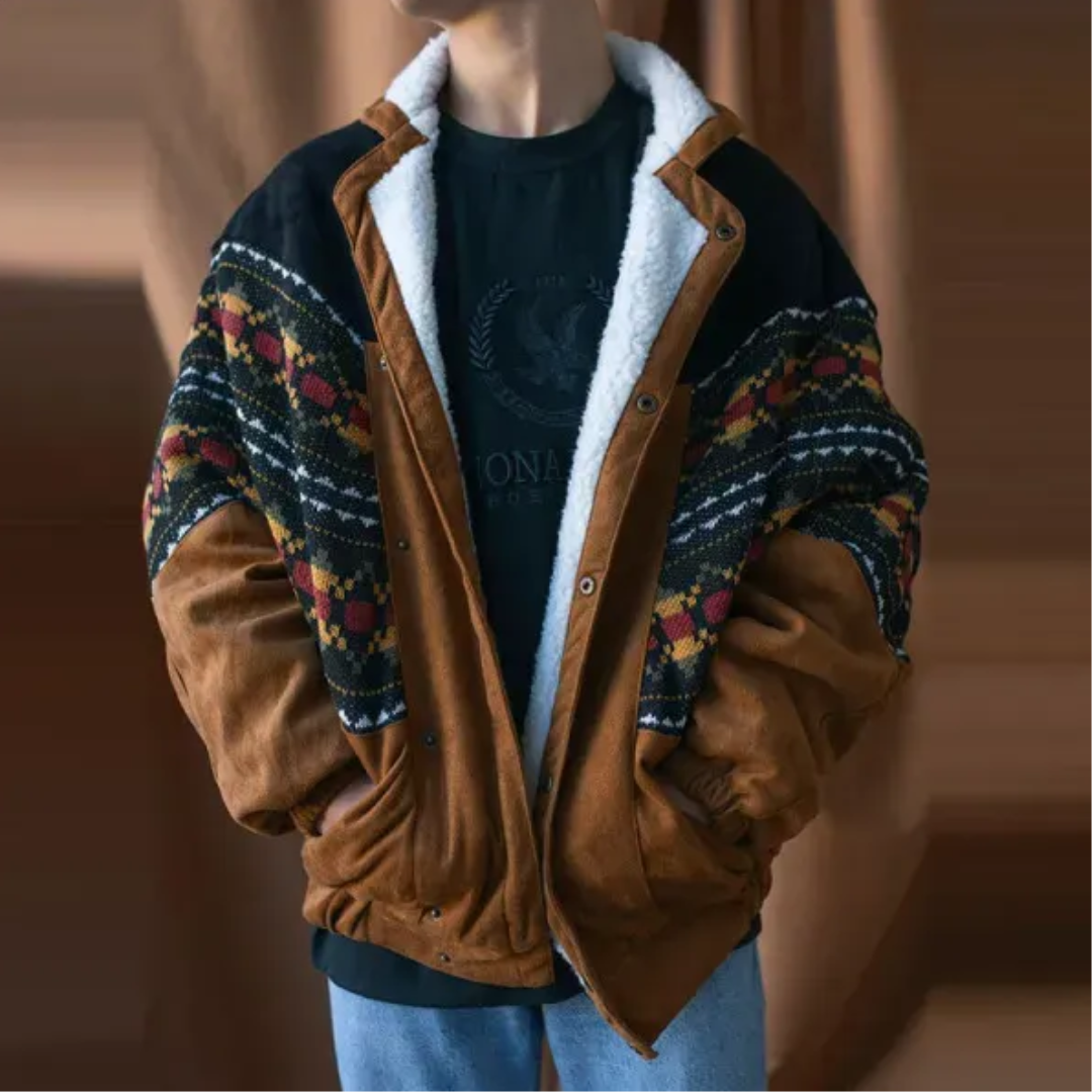 Große Herren Winterjacke Braun Fleece Retro Style - IdealeKleiden