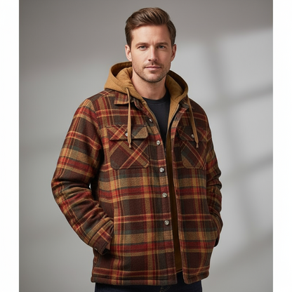 Karierte Herren Kapuzenjacke Steppfettdesign - IdealeKleiden