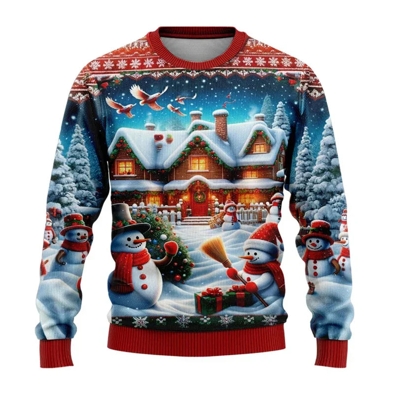 Weihnachtspullover Unisex 3D Schneemann Design Bequem