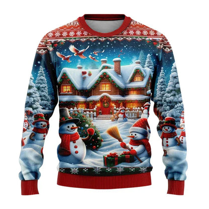 Weihnachtspullover Unisex 3D Schneemann Design Bequem