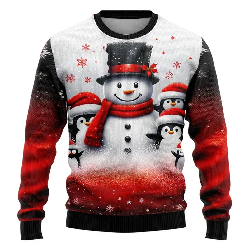 Weihnachtspullover Unisex 3D Schneemann Design Bequem