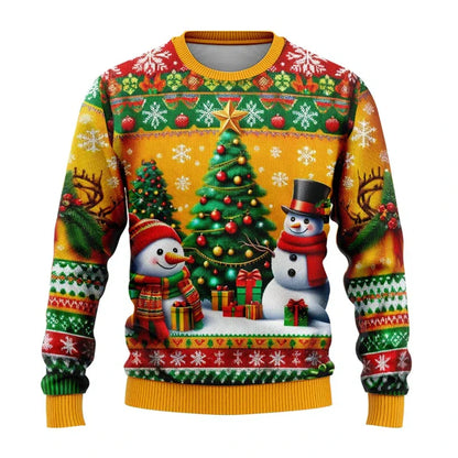 Weihnachtspullover Unisex 3D Schneemann Design Bequem
