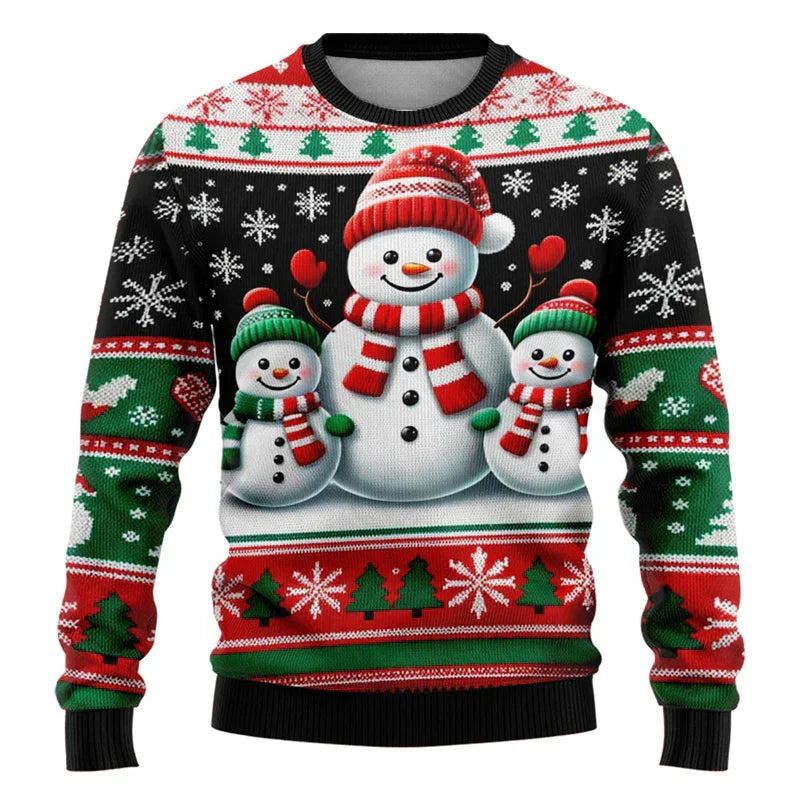 Weihnachtspullover Unisex 3D Schneemann Design Bequem