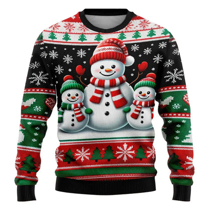 Weihnachtspullover Unisex 3D Schneemann Design Bequem