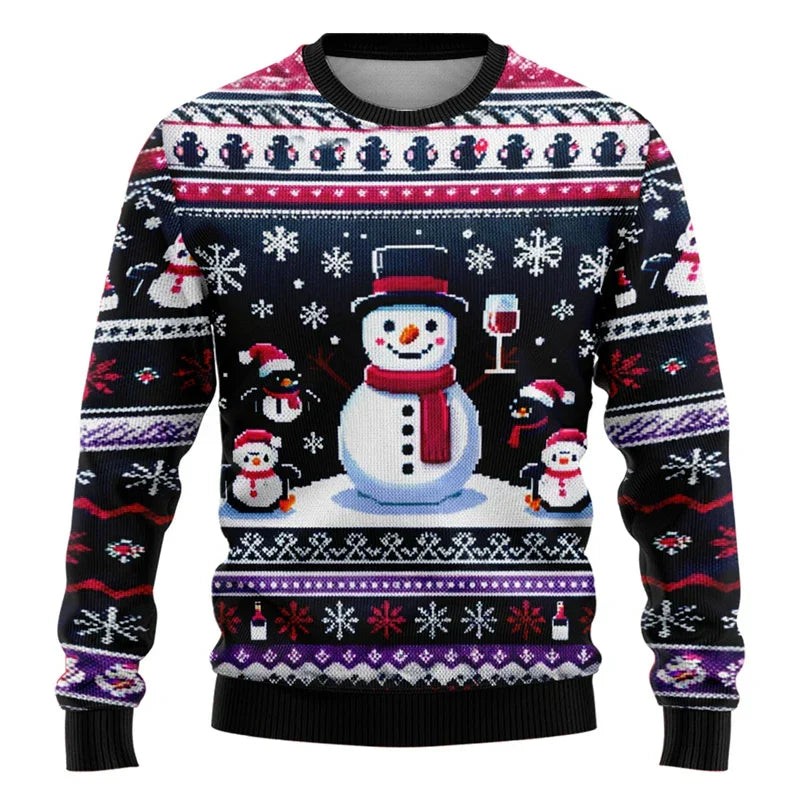 Weihnachtspullover Unisex 3D Schneemann Design Bequem