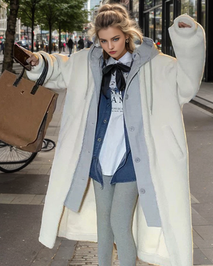 Warm gefütterte Winterjacke Damen Kapuze - IdealeKleiden