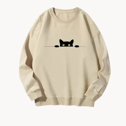 Schwarz Katzen Sweatshirt Frauen Mode