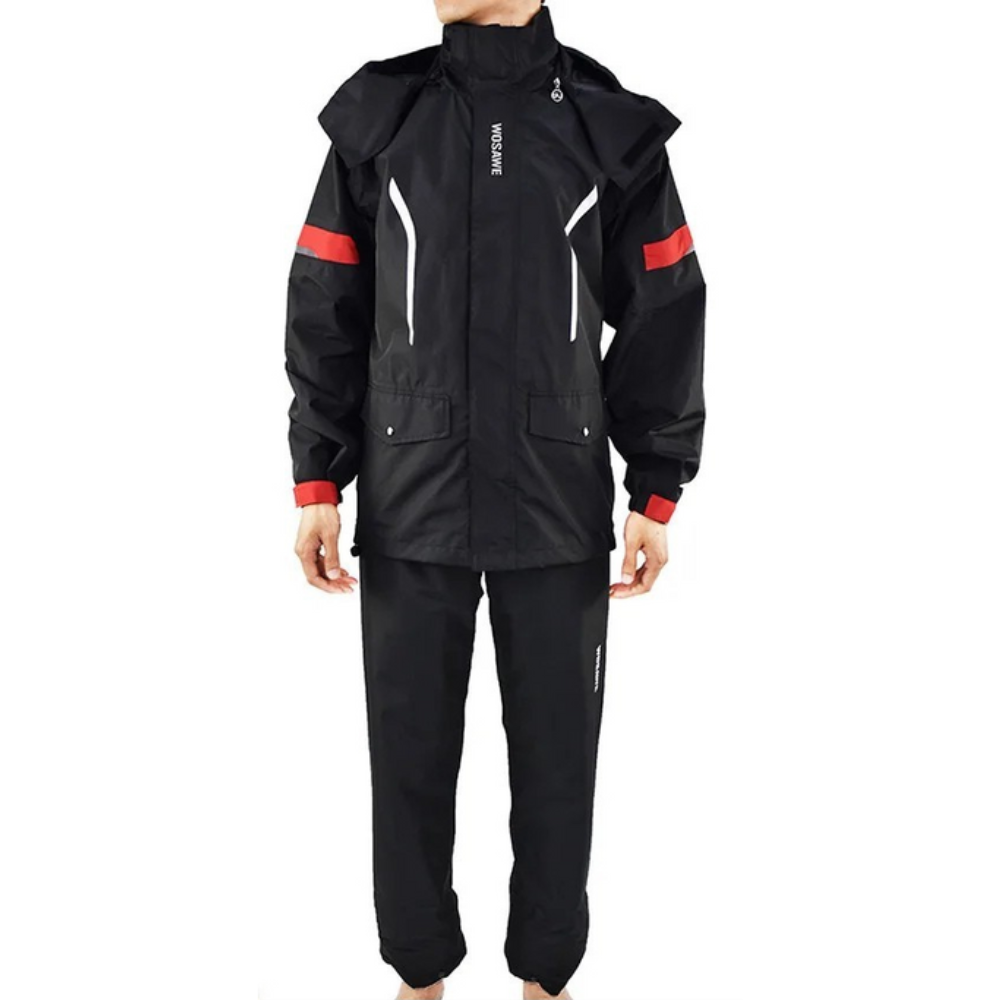 Herren Regenjacke Motorrad Wasserdicht Reflexschwarz