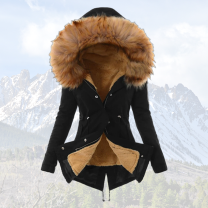 Warme Winterjacke Damen - Isolierte Daunenjacke mit Kunstfellkapuze