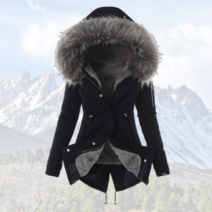 Warme Winterjacke Damen - Isolierte Daunenjacke mit Kunstfellkapuze - IdealeKleiden