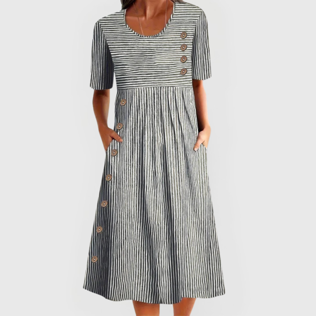 Damen Midikleid Streifenmuster Baumwolle Sommerkleid