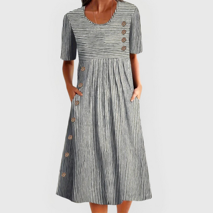 Damen Midikleid Streifenmuster Baumwolle Sommerkleid