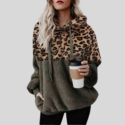 Große Hoodie Plüsch Leopardenmuster Weich - IdealeKleiden