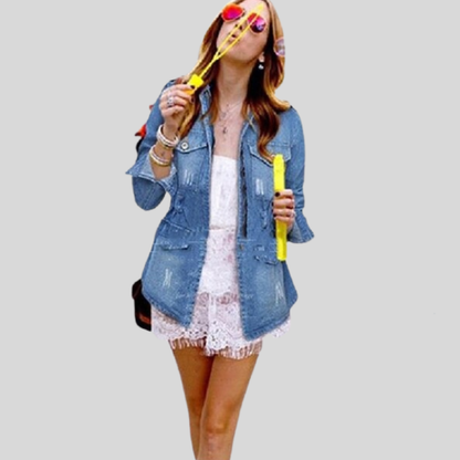 Klassische Denimjacke Lässig Hüftlang