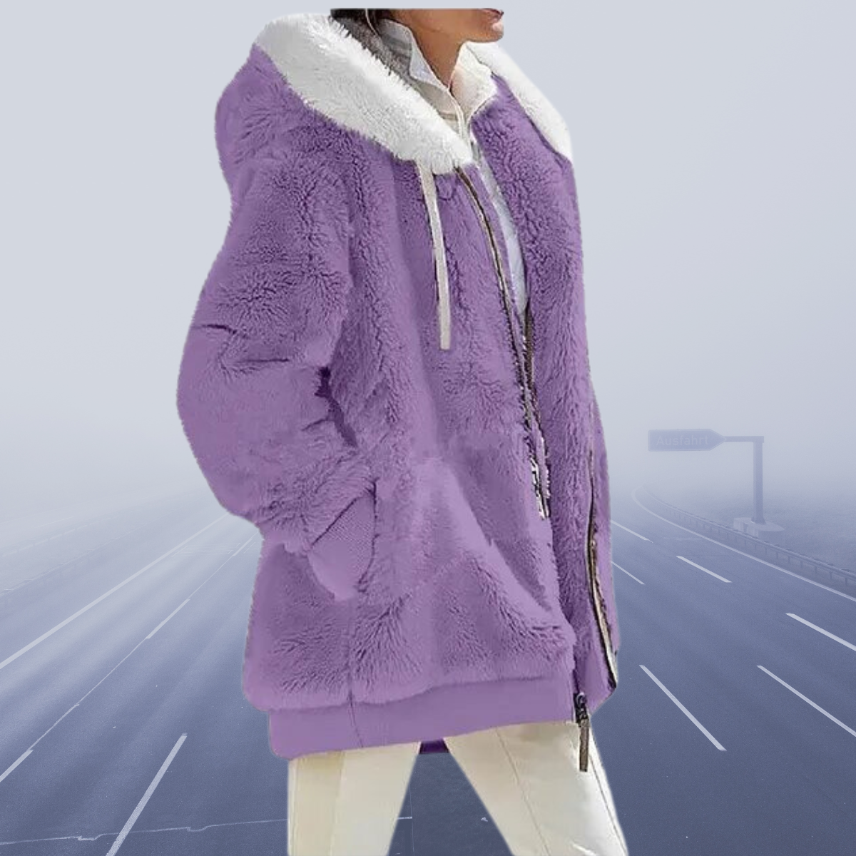 Kunstpelzjacke Damen Warm Kapuze Reißverschluss