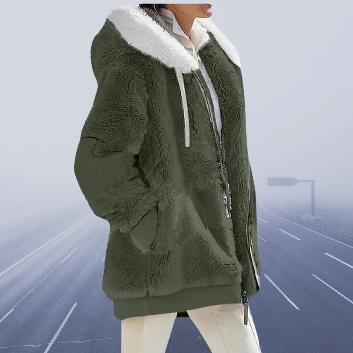 Kunstpelzjacke Damen Warm Kapuze Reißverschluss - IdealeKleiden