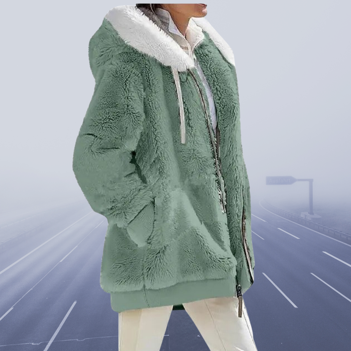 Kunstpelzjacke Damen Warm Kapuze Reißverschluss