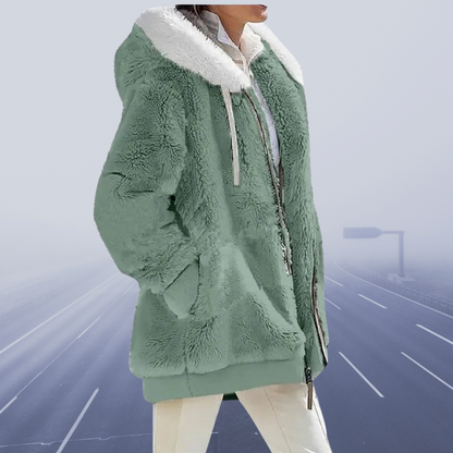 Kunstpelzjacke Damen Warm Kapuze Reißverschluss