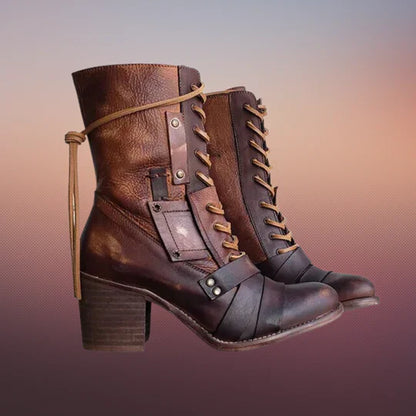 Retro Motorradstiefel Damen Stiefel Grobes Profil