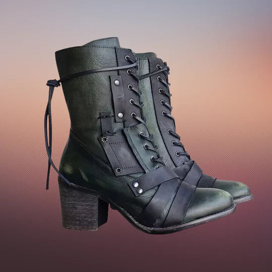 Retro Motorradstiefel Damen Stiefel Grobes Profil