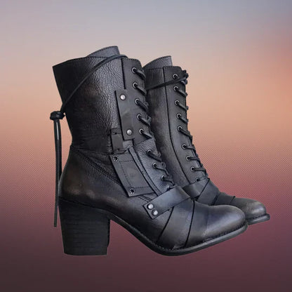 Retro Motorradstiefel Damen Stiefel Grobes Profil