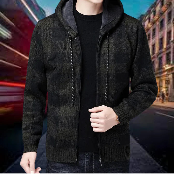 Herren Strickjacke Karo Kapuze Qualität