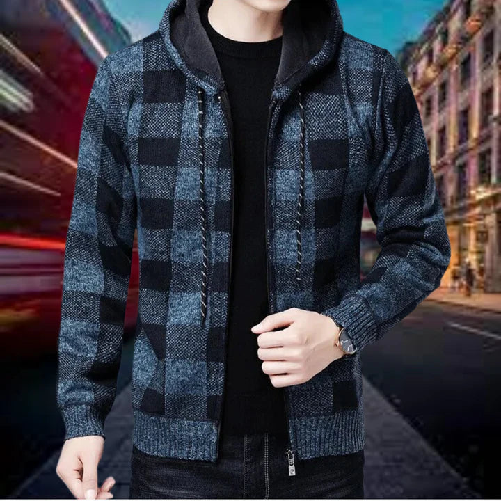 Herren Strickjacke Karo Kapuze Qualität