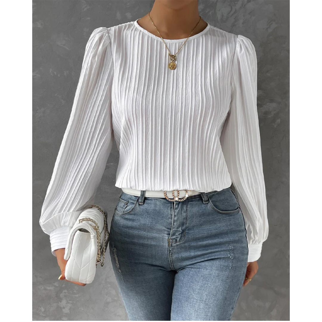 Damenbluse Strukturstoff Lange Ärmel Elegant Feminin