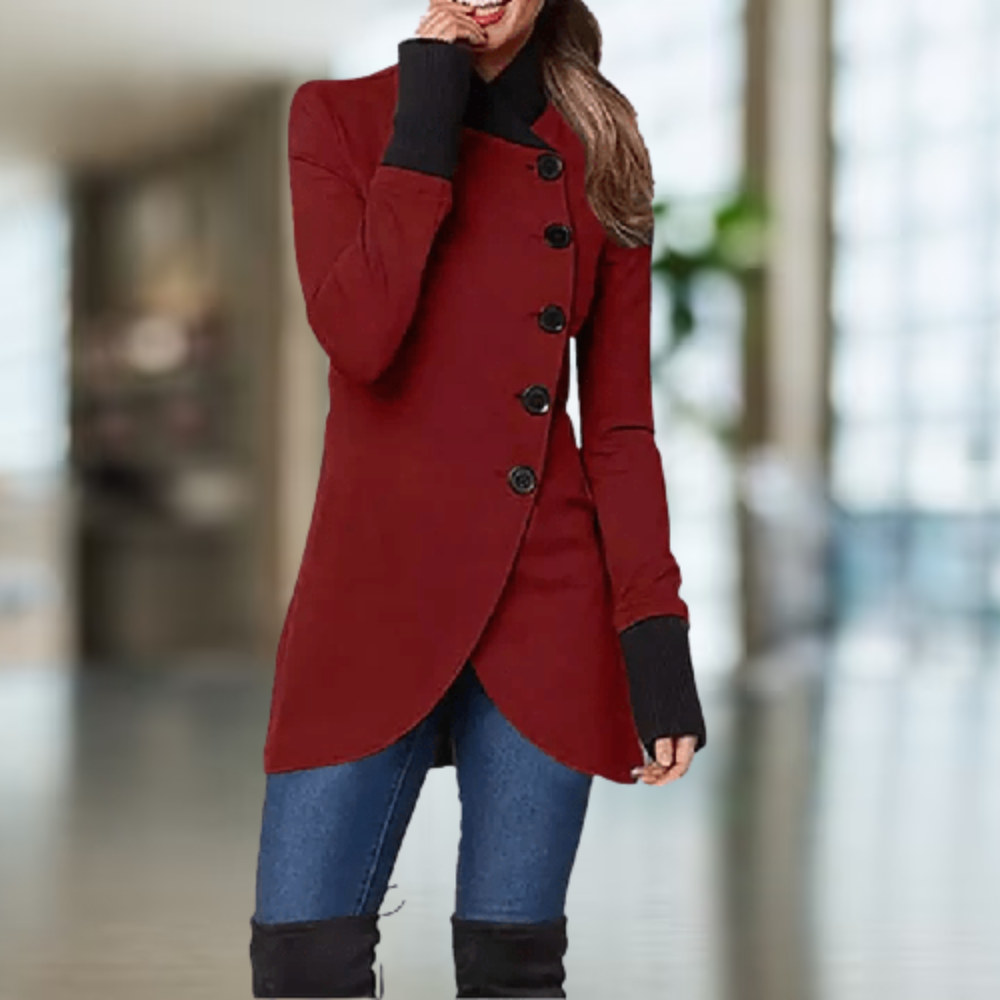 Eleganter Damenmantel Asymmetrisch Knopfverschluss Slim Fit