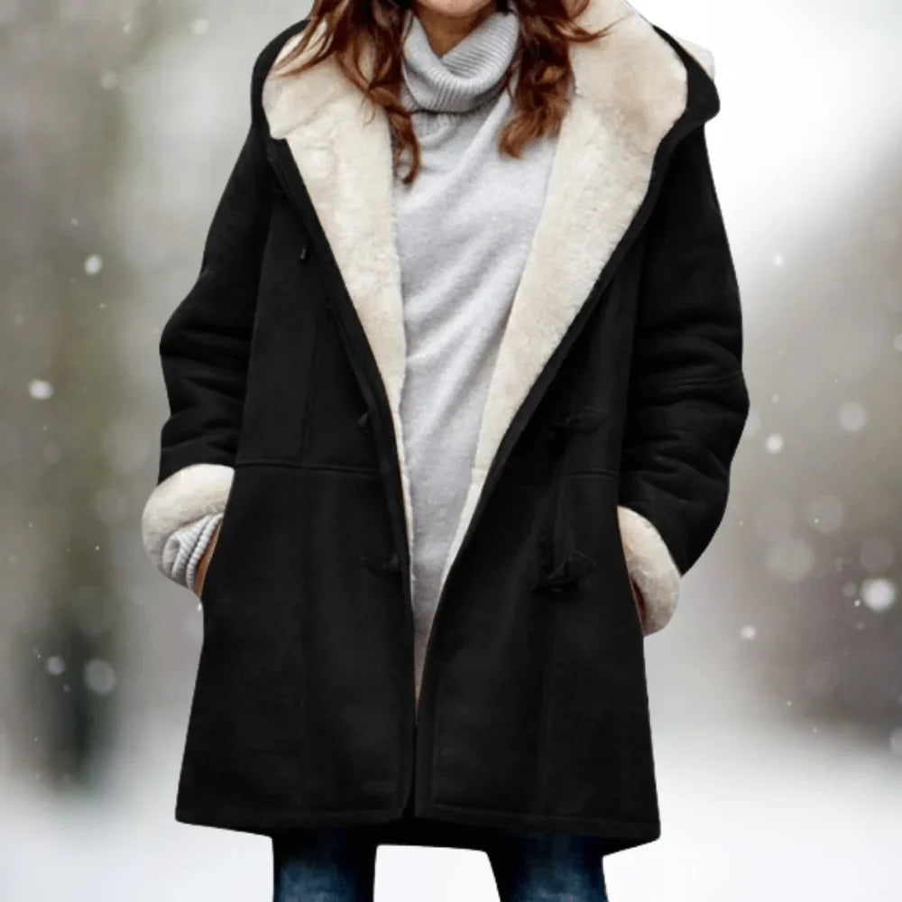 Yarelli - Luxus Fleecejacke Lederoptik Halblange Kapuze