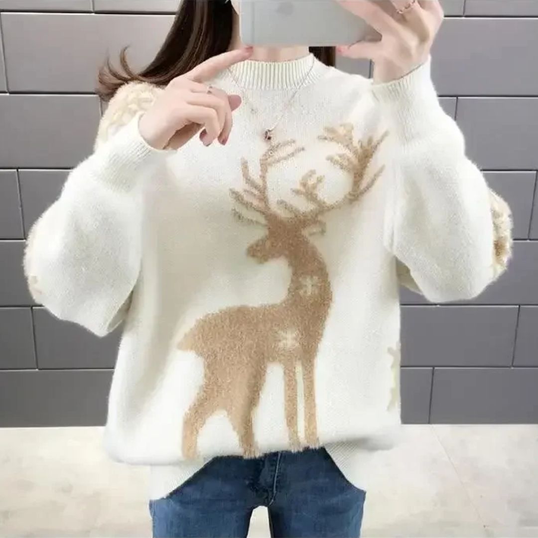 Weihnachtspullover Damen Rentier Motiv Strick