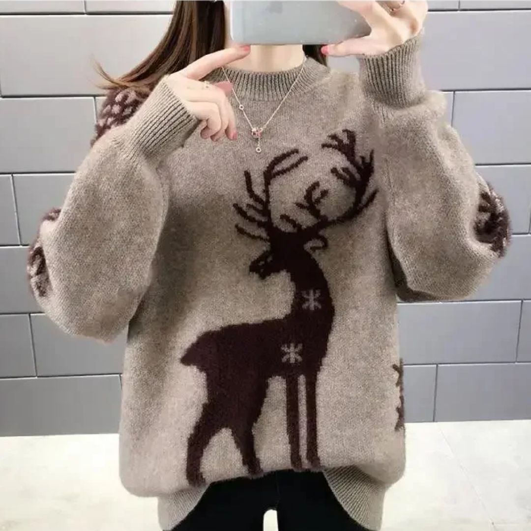Weihnachtspullover Damen Rentier Motiv Strick - IdealeKleiden