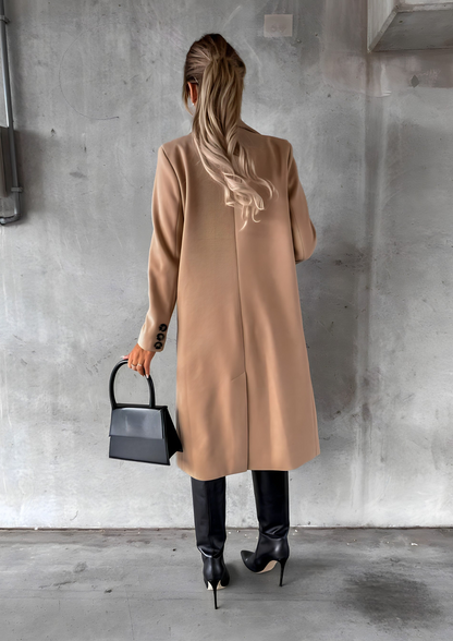 Eleganter Damen Wollmantel Lang Tailliert - IdealeKleiden
