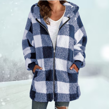 Bequeme Winterjacke Karomuster Kapuze - IdealeKleiden