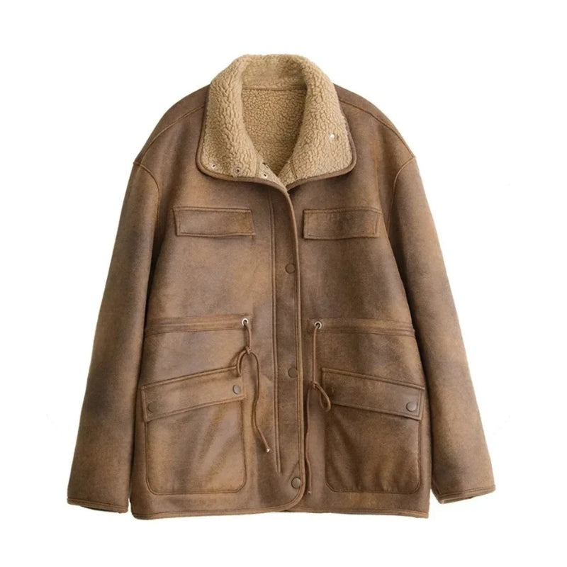 Weiches Suedemantel Sherpa Style