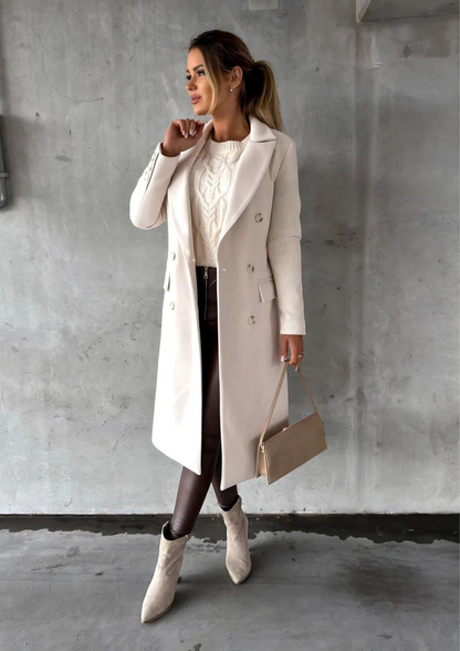 Eleganter Damen Wollmantel Lang Tailliert