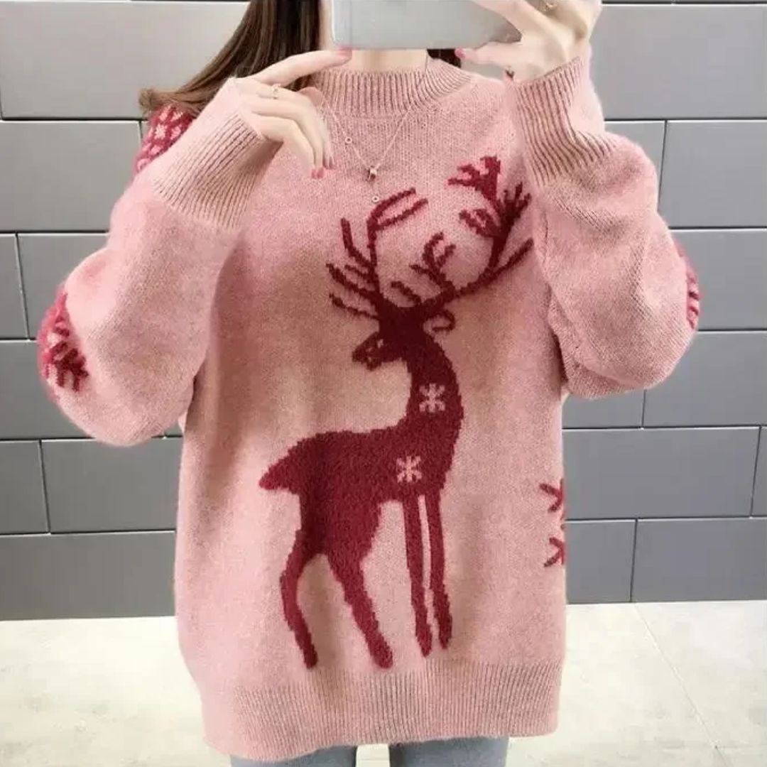 Weihnachtspullover Damen Rentier Motiv Strick