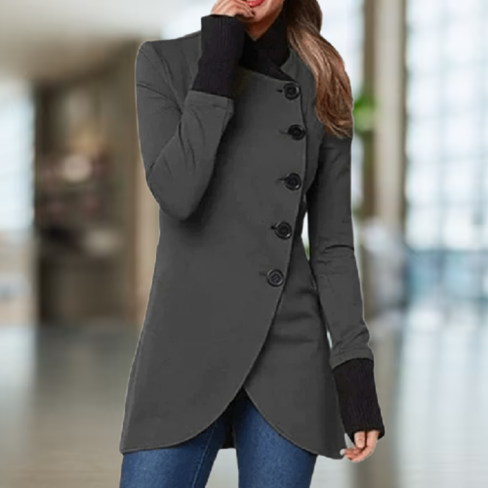 Eleganter Frauen-Mantel Wollmischung Stehkragen