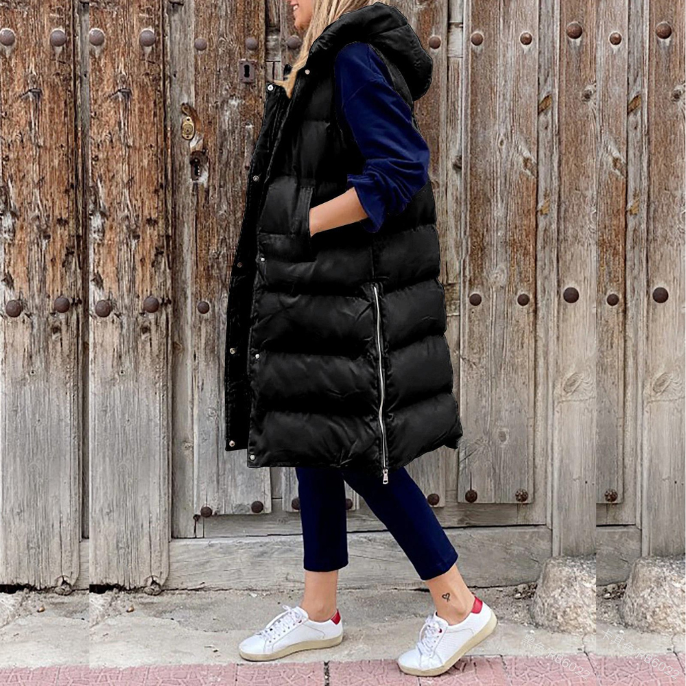 Damen Winterweste Lang Kapuzenpuffer