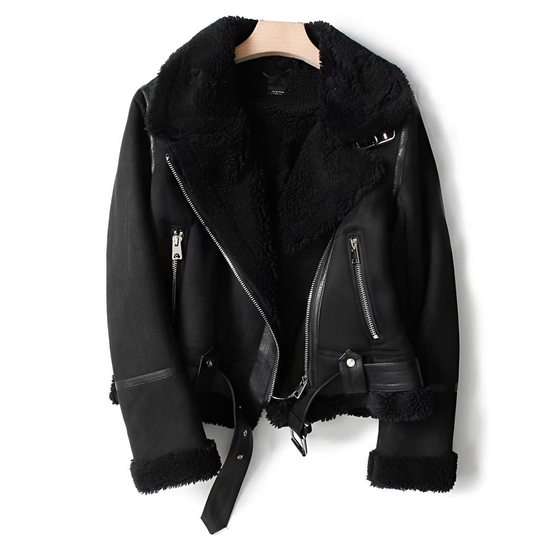 Damen Lederjacke Weich Schwarz