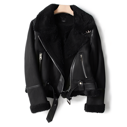 Damen Lederjacke Weich Schwarz