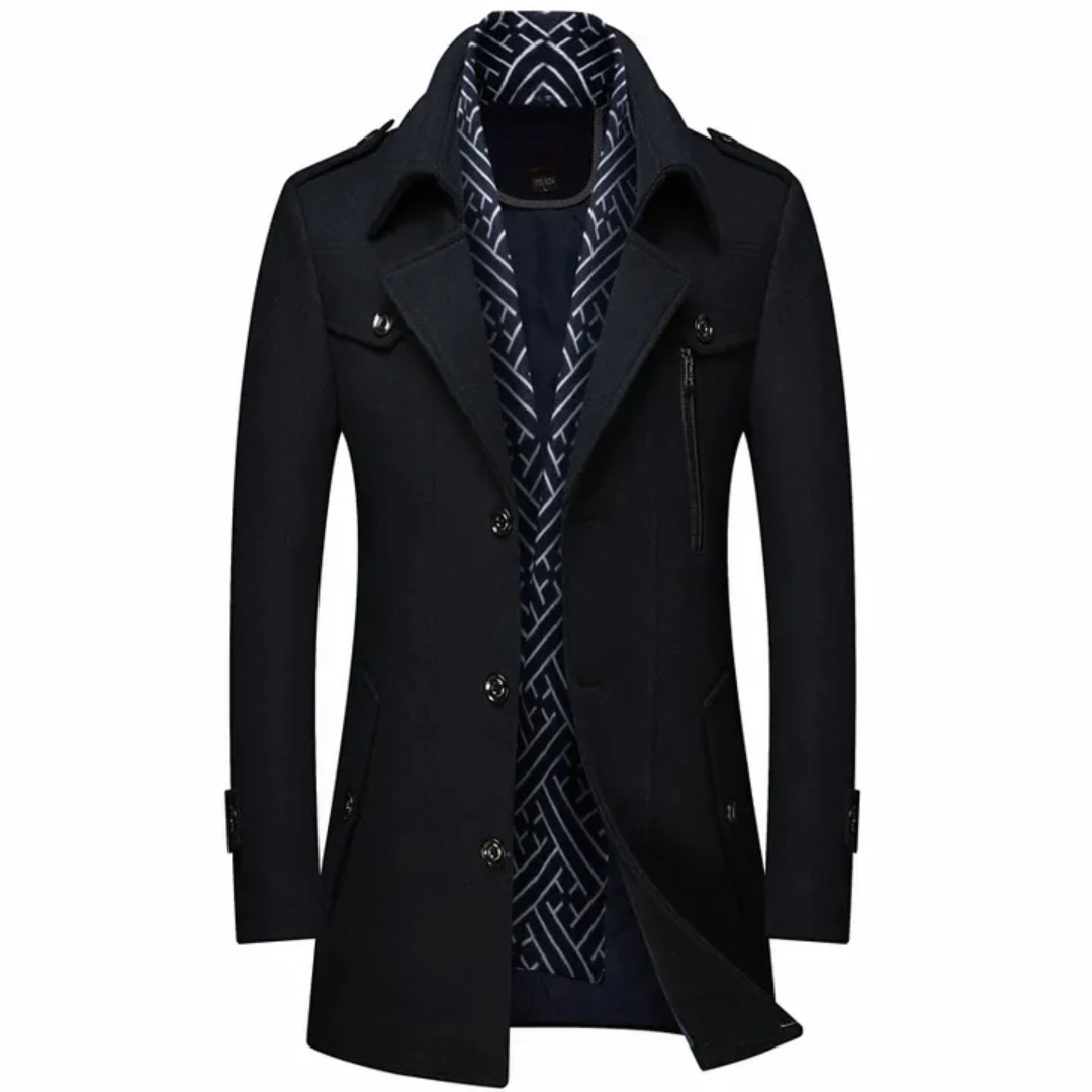 Langer Herrenmantel Schwarz Elegant