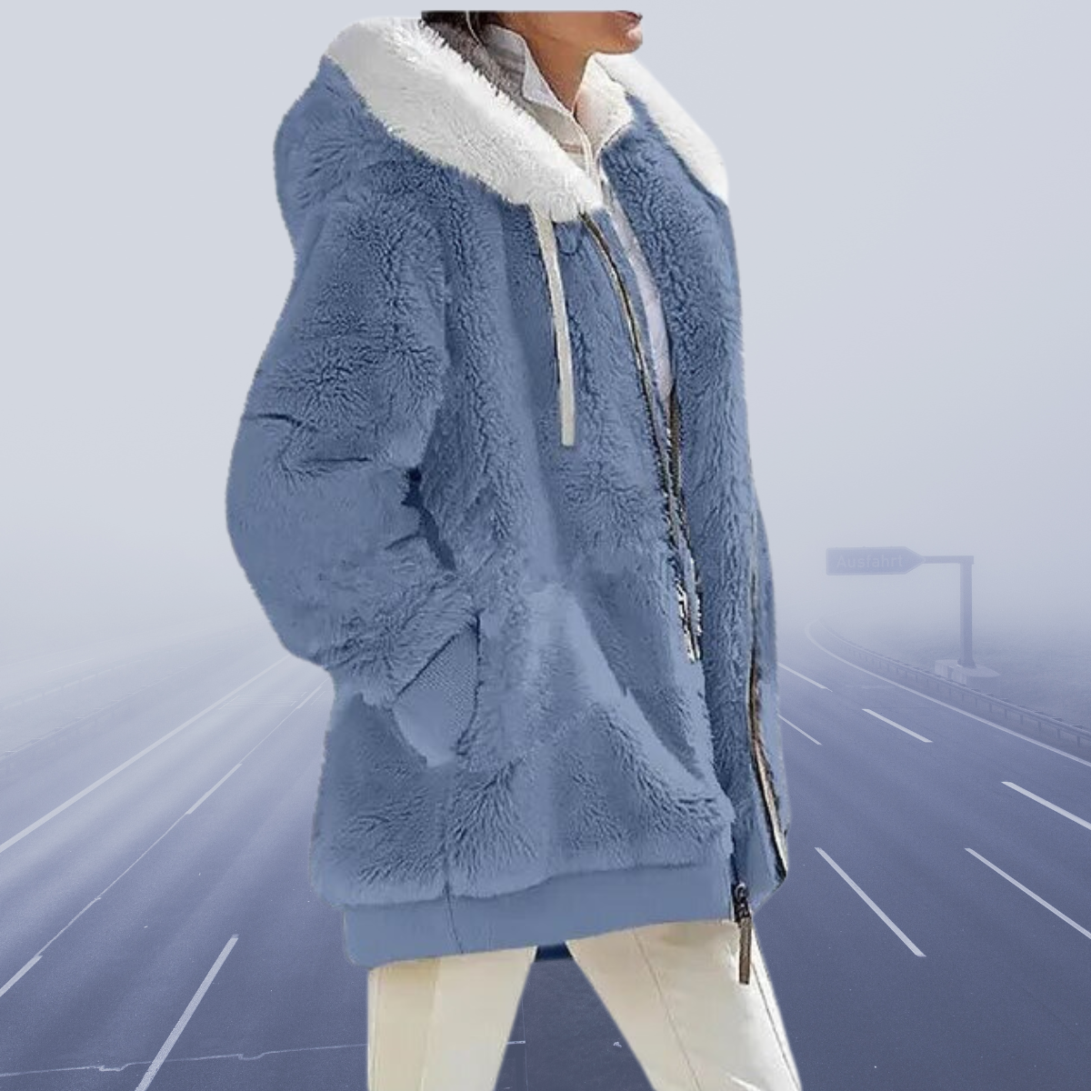 Kunstpelzjacke Damen Warm Kapuze Reißverschluss