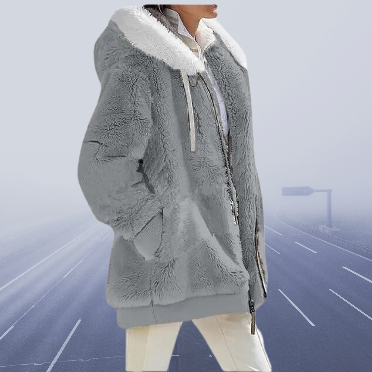 Kunstpelzjacke Damen Warm Kapuze Reißverschluss